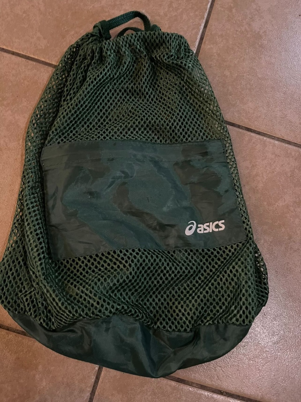 ASICS Olive Green Mesh Drawstring Backpack